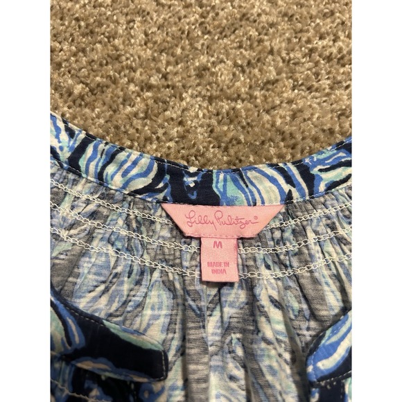 Lilly Pulitzer Essie Dive In Tank Top Womens Small Blue Black All Over Print - Picture 3 of 8